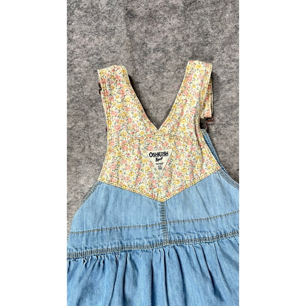 OSHKOSH B'GOSH Girls Denim Dress 5T Floral Straps Pocket Jumper - Picture 4 of 7